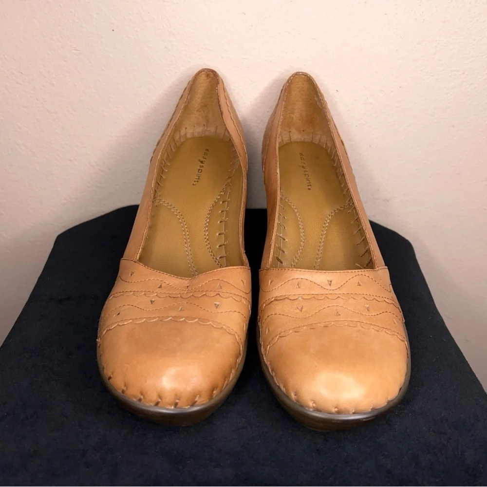 Womens Size 10M Easy Spirit Tan Brown Lether Wedge Shoes Y2K Style Western